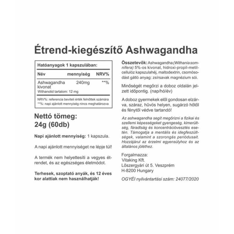 Vitaking Ashwagandha Kivonat - 60 db