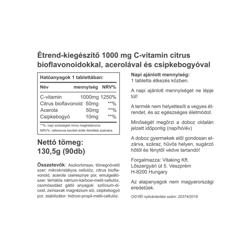 Vitaking 1000 mg C-vitamin csipkebogyóval - 100 db