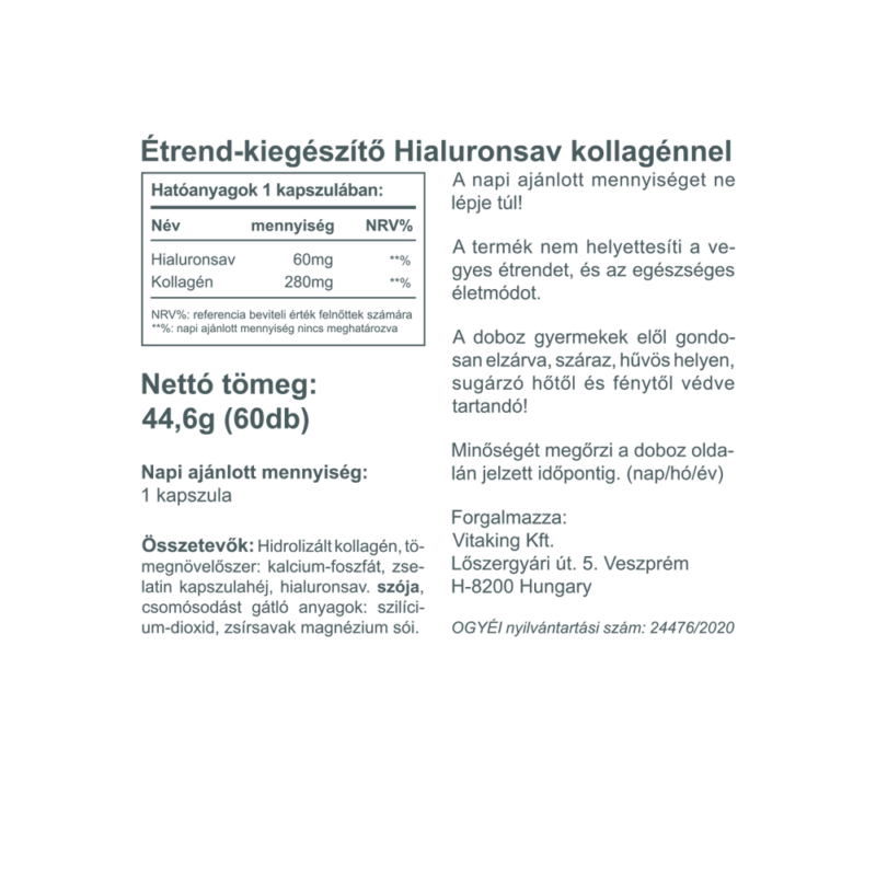 Vitaking Hialuronsav + Kollagén komplex 60 db